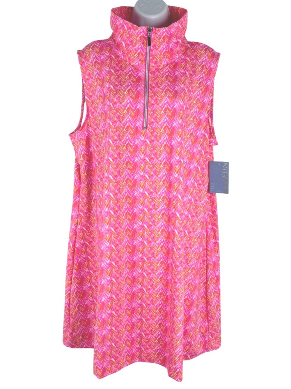 Lulu B 1/2 Zip Dress 1X Pink Orange Zig Zag Sleeveless Mock Neck NWT DR-1960